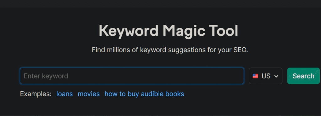 Image of SEMRush Keyword Magic Tool homepage