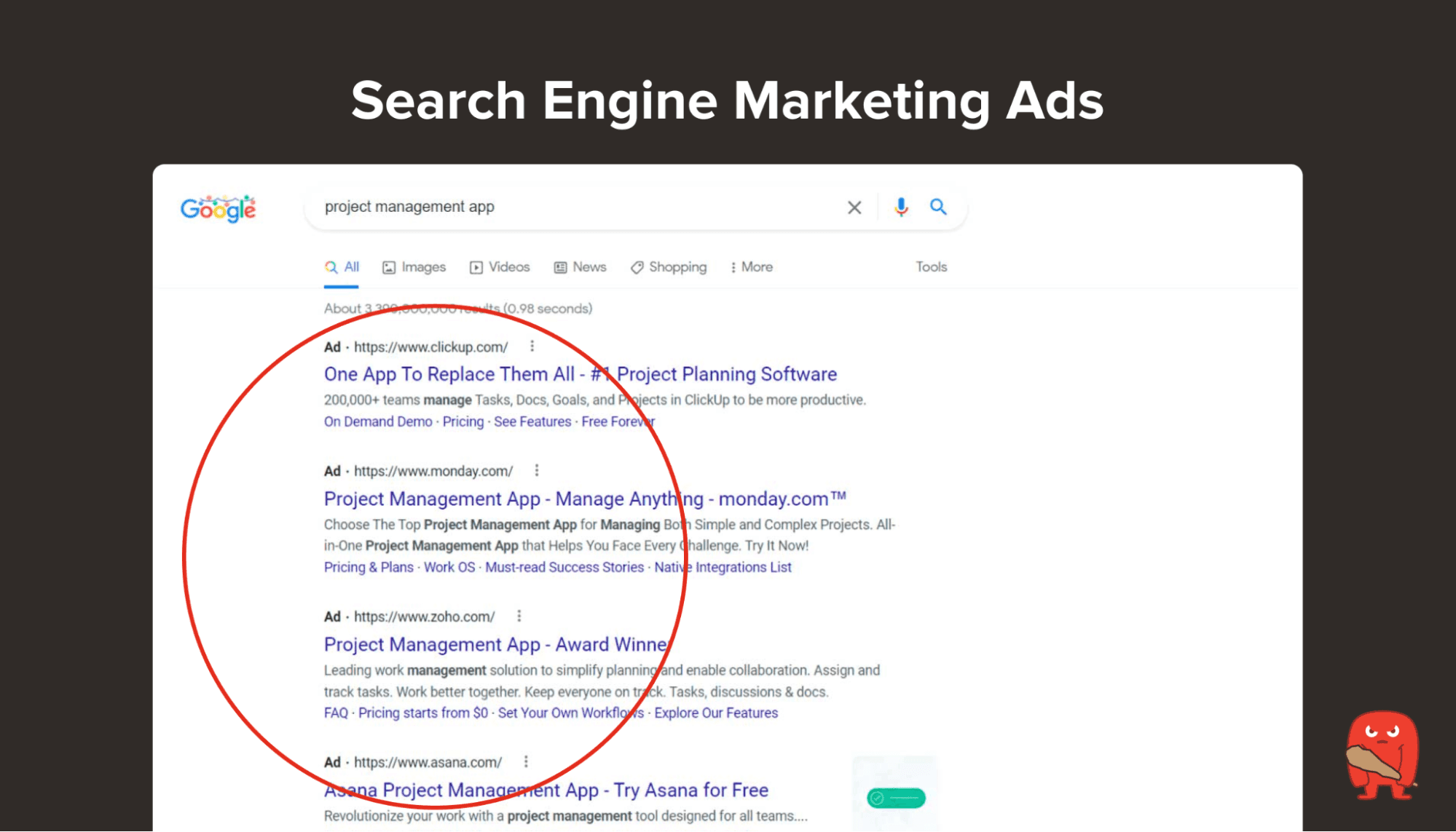 Example of search engine marketing ads