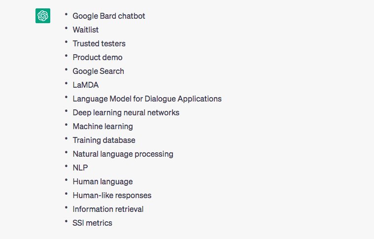 A keyword classification table generated by ChatGPT