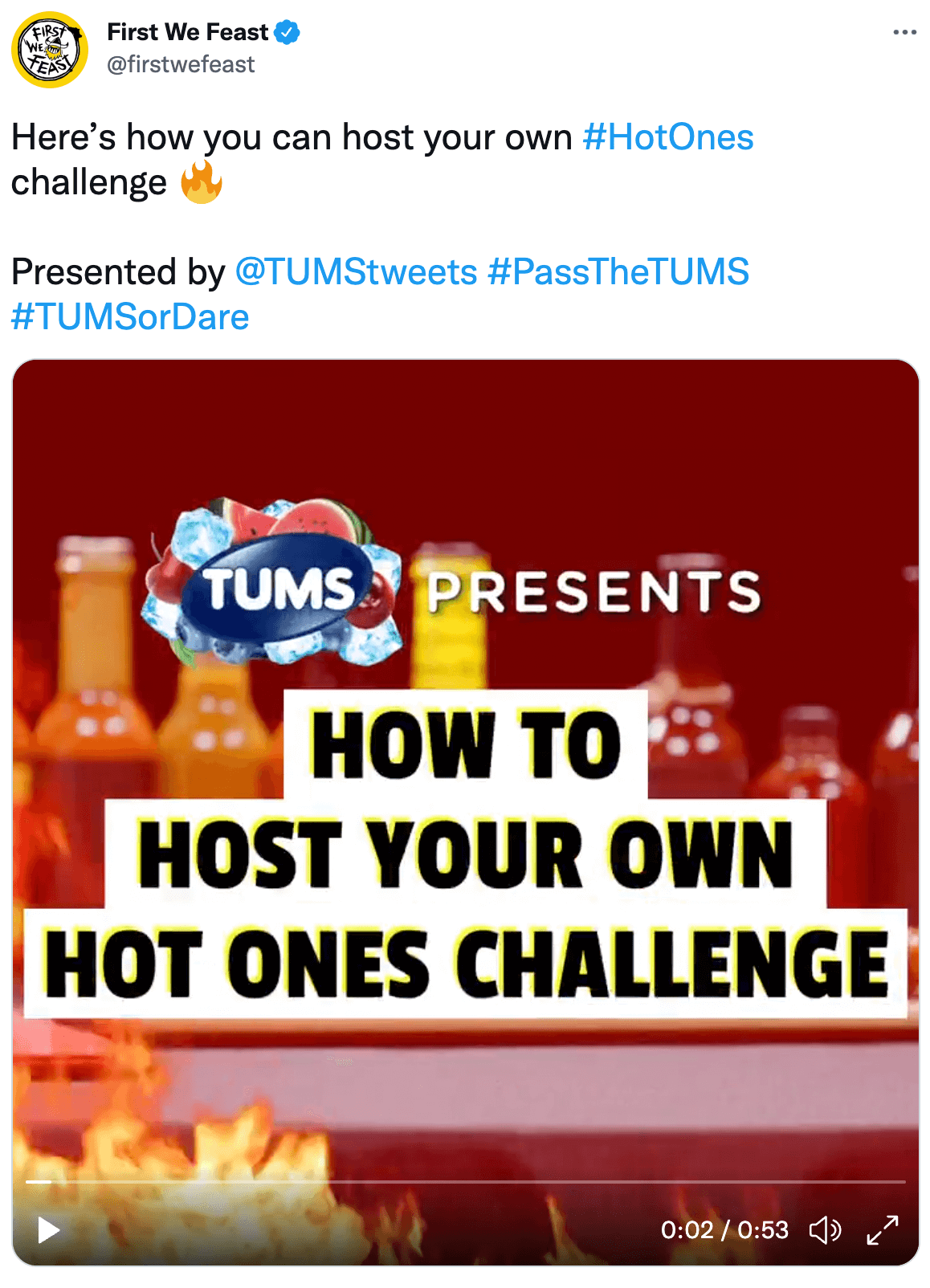 First We Feast Sponsored Post Example of a sponsored social media post by TUMS