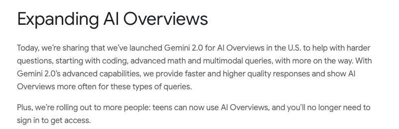 Text explaining Google’s AI Overviews update.