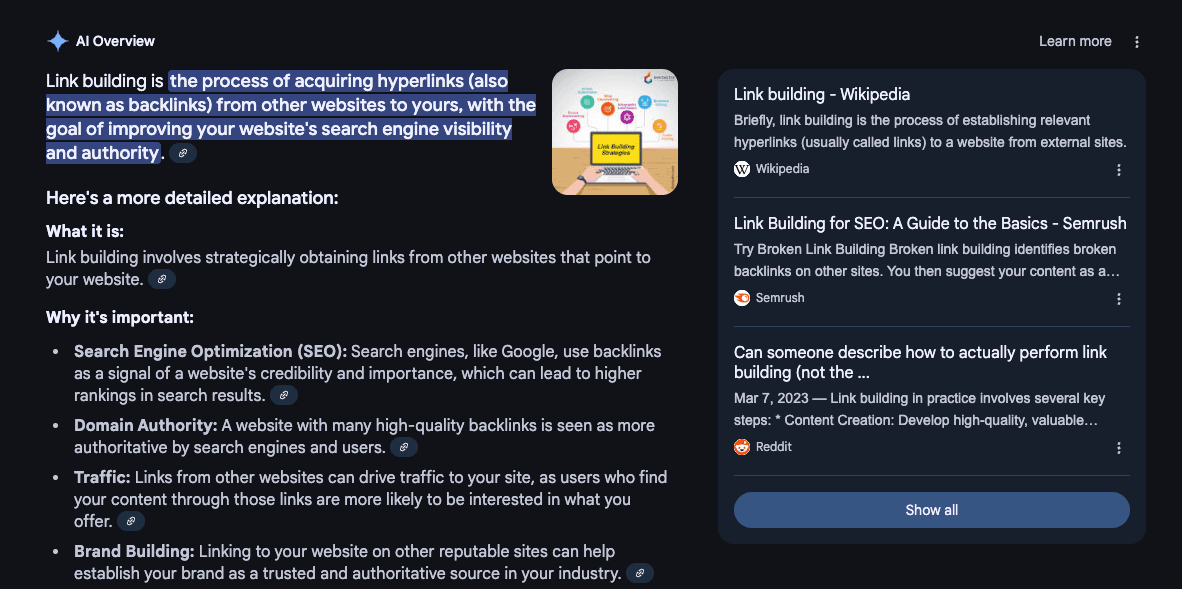 Google AI Overview for link-building
