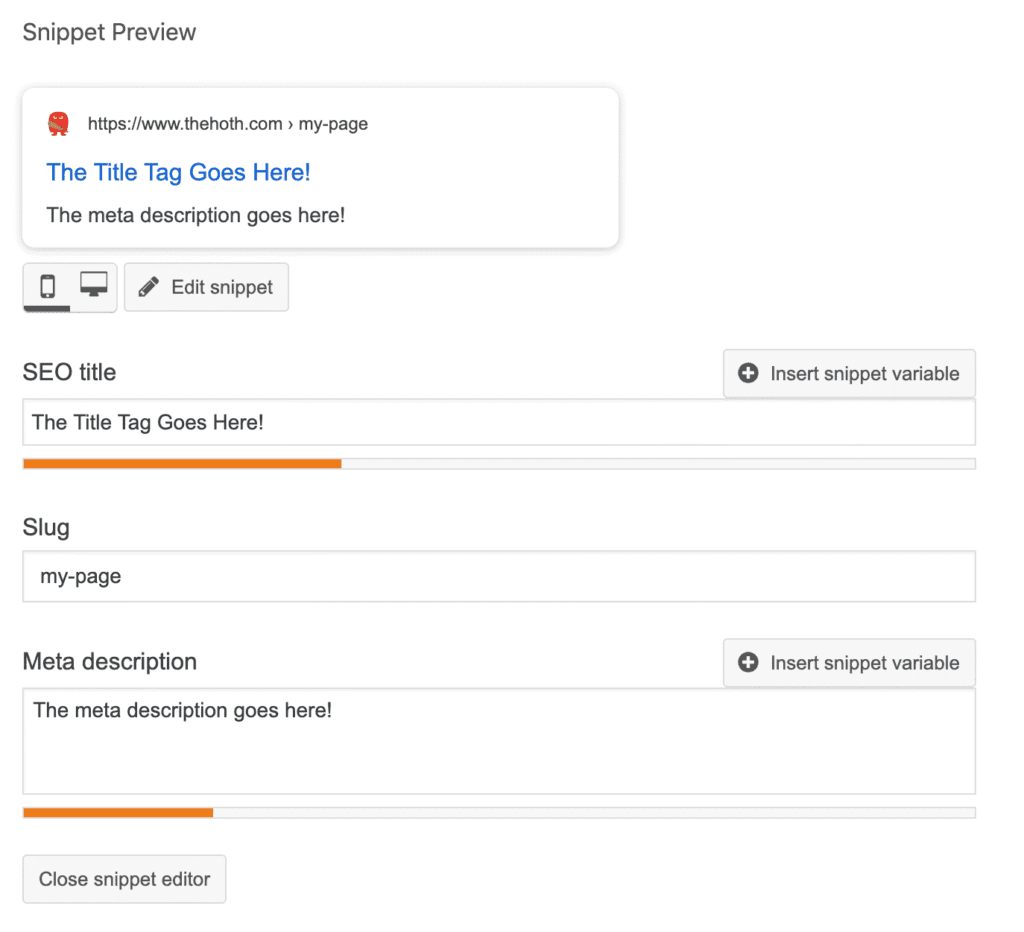 yoast title tag snippet preview
