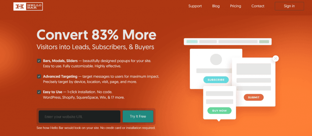 Image of Hello Bar homepage