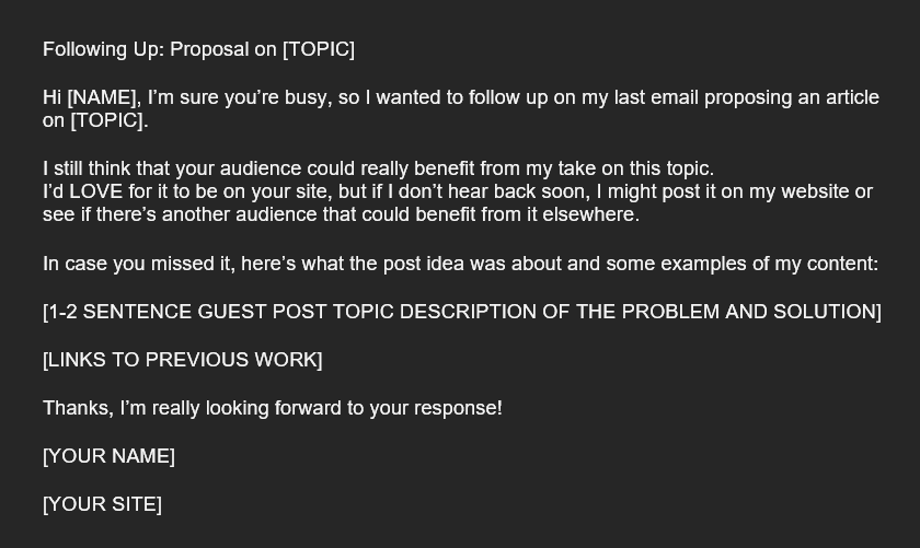 Image of Follow Up Email Template for Guest Blogging